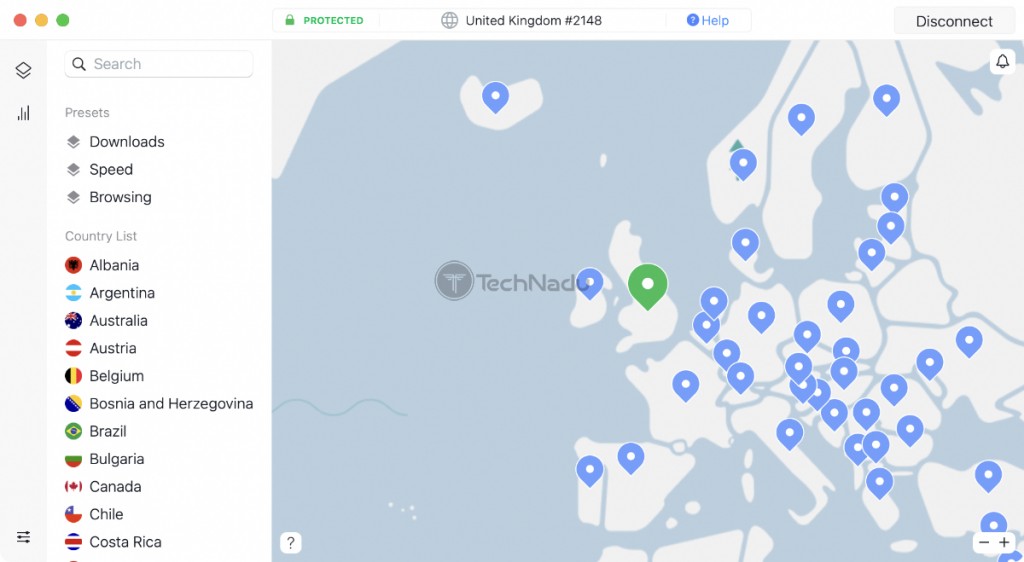 Connected to UK Server Using NordVPN