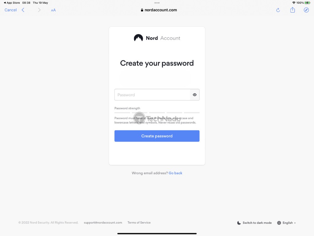 Creating NordAccount Password on iPad