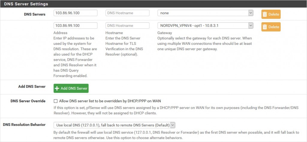 DNS server settings on pfsense