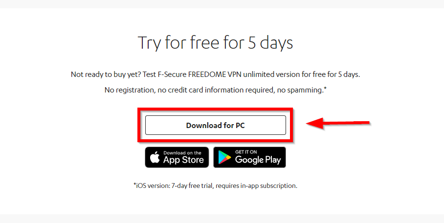 Button on Freedome VPN's website letting people download its free trial.