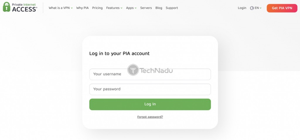 Logging In to PIA Account on Its Website