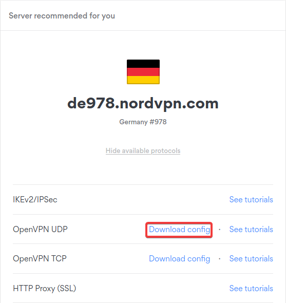 NordVPN server hostname