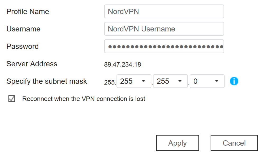 NordVPN service credentials on QNAP