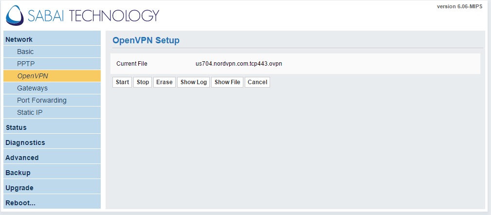 NordVPN server config file upload on Sabai
