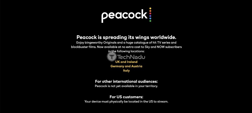 Peacock Geo Block Error Message Outside the US