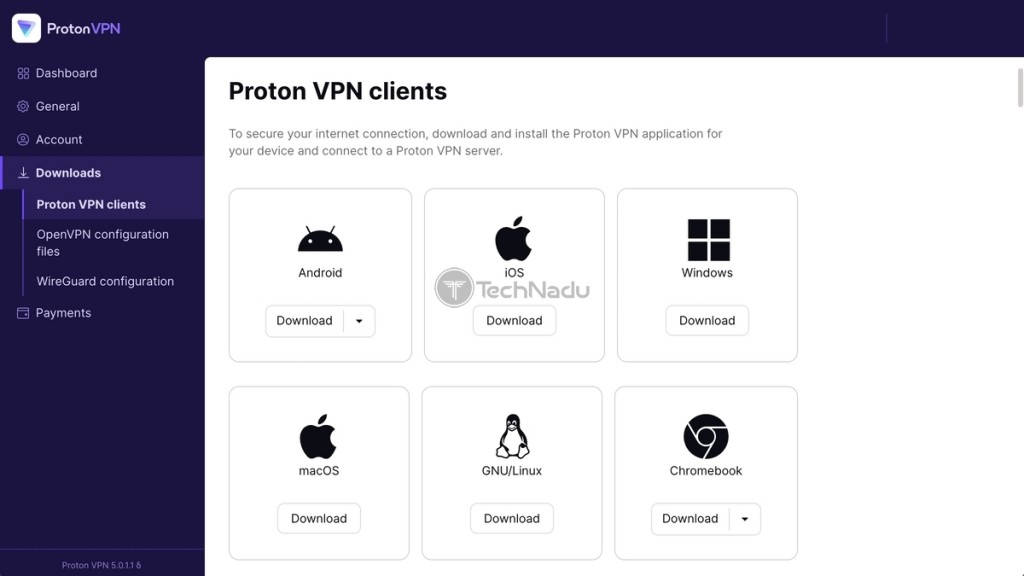Proton VPN Downloads Dashboard on Its Website