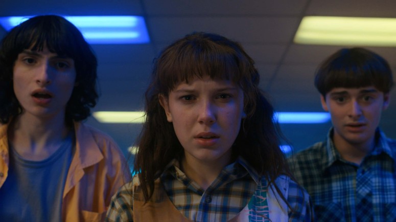 Finn Wolfhard, Millie Bobby Brown, and Noah Schnapp in 'Strangers Things' Season 4 (Netflix)