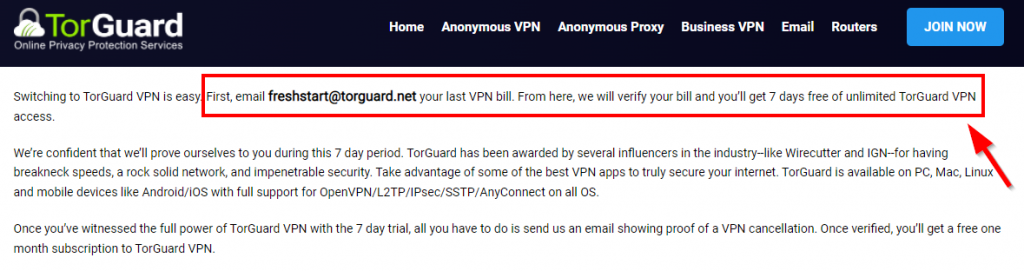 TorGuard rules regarding the Fresh Start program for those switching from another VPN.