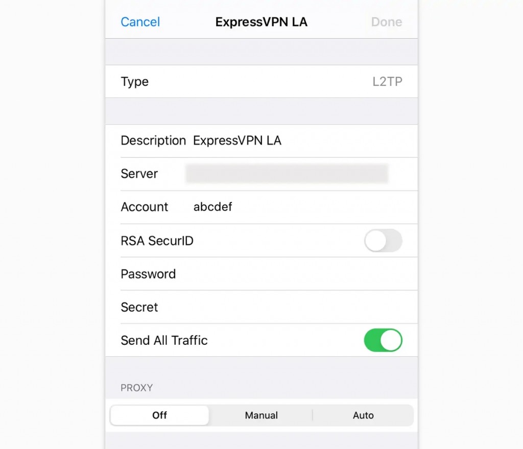 Creating New L2TP VPN Connection on iPhone