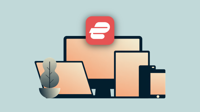 ExpressVPN Icon Logo with Illustration of Consumer Tech Devices