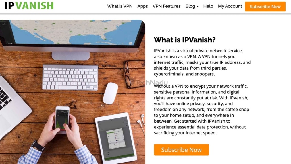 Home Page of IPVanish Website