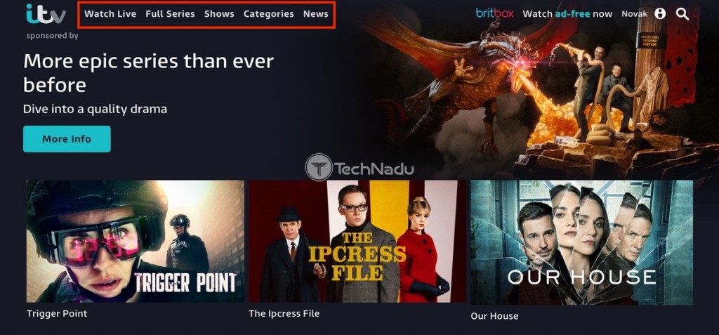 ITV Hub Home Screen