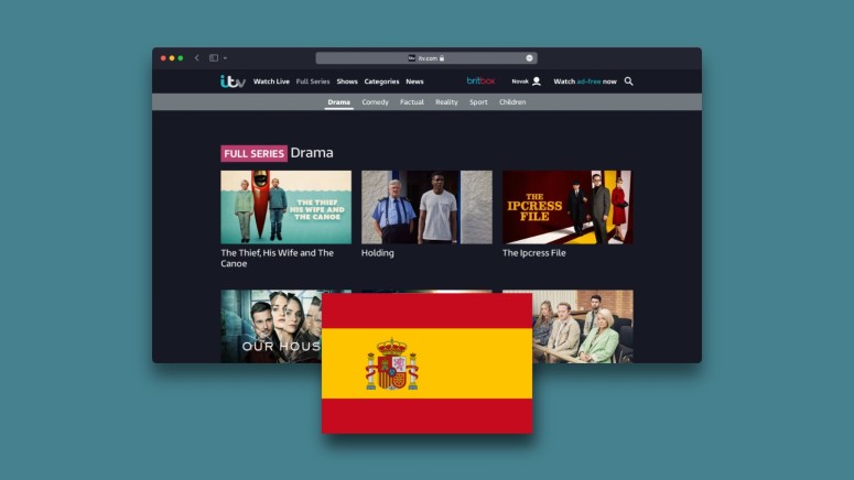 ITV Hub UI with Spanish Flag in Foreground