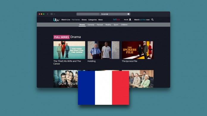 ITV Hub Web Interface with French Flag in Foreground