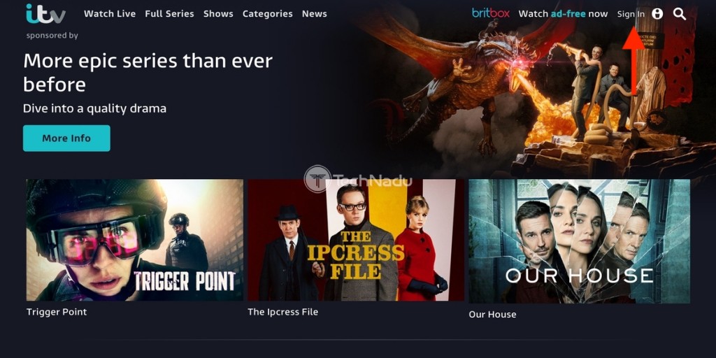 ITV Hub Website Home Page