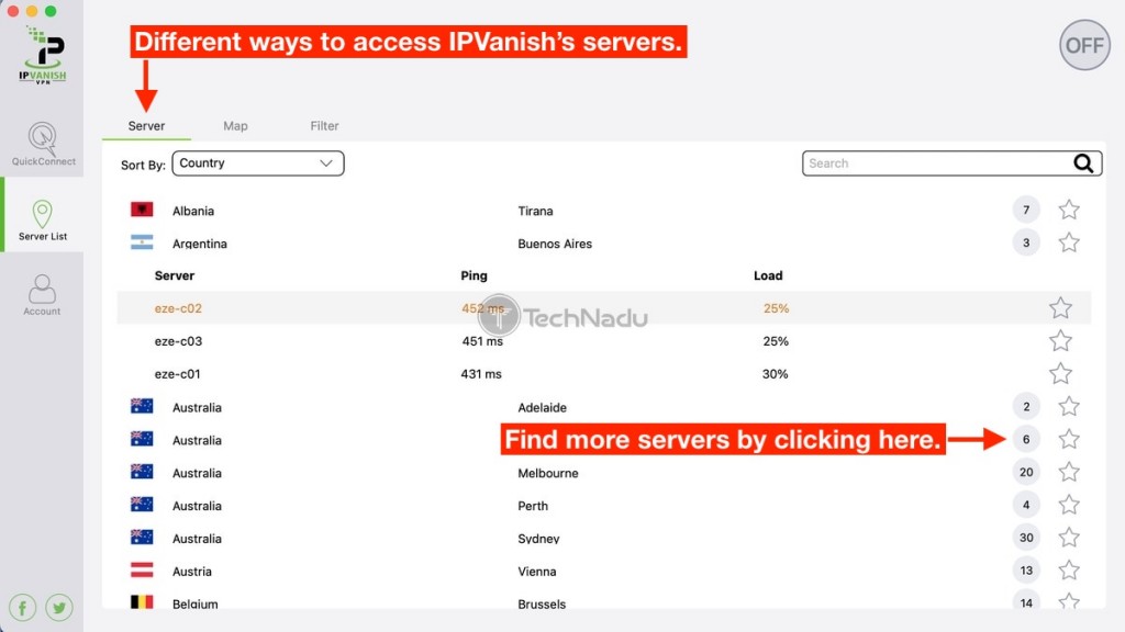 IPvanish सर्वर को फ़िल्टर करने के निर्देश पर निर्देश