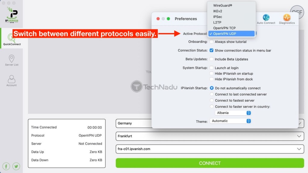 Instructions sur la façon de changer de protocole dans IPvanish