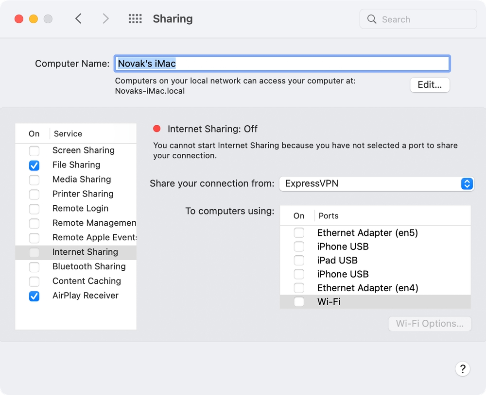 Internet Sharing Prompt on macOS