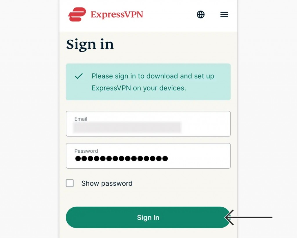 Logging In to ExpressVPN Account on iPhone