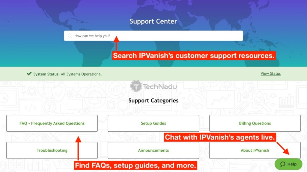 Various Customer Support Resources As Present on IPVanish Website