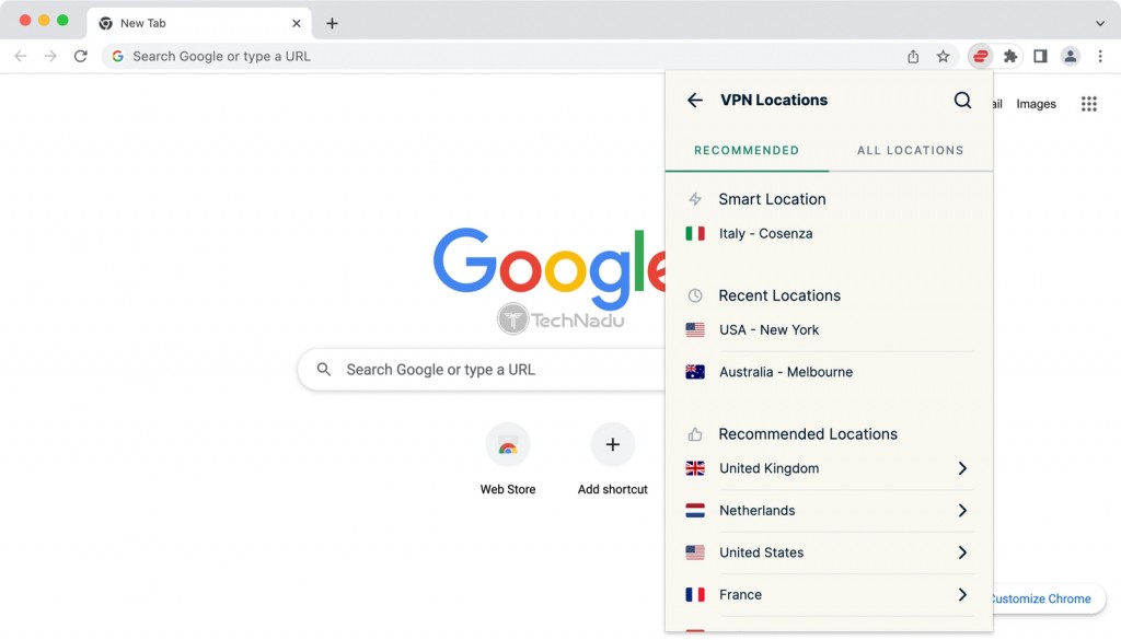 Browsing VPN Locations in ExpressVPN for Chrome