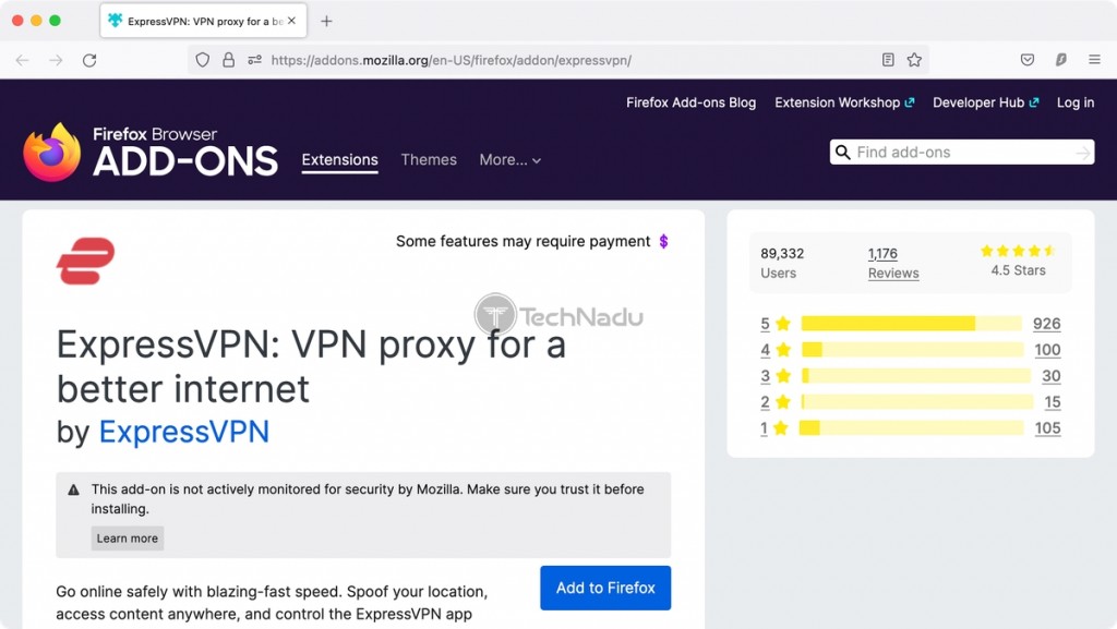 ExpressVPN Listing on Firefox Add-on Store