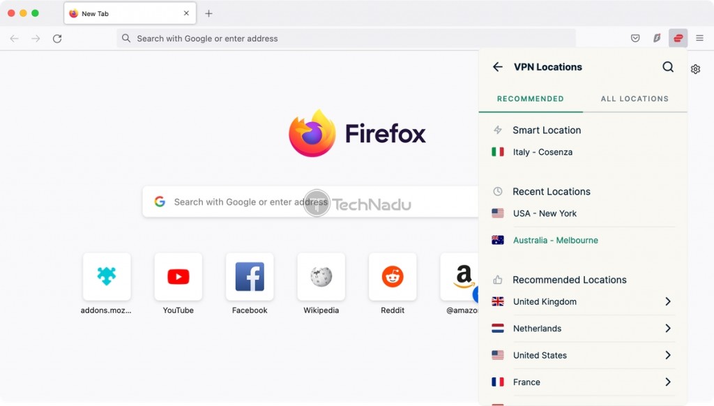 Listing VPN Locations in ExpressVPN for Firefox