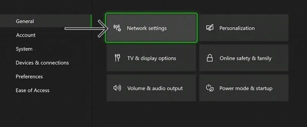 Navigating to Network Settings on Xbox