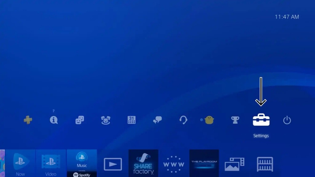 Navigating to Settings on PlayStation 4