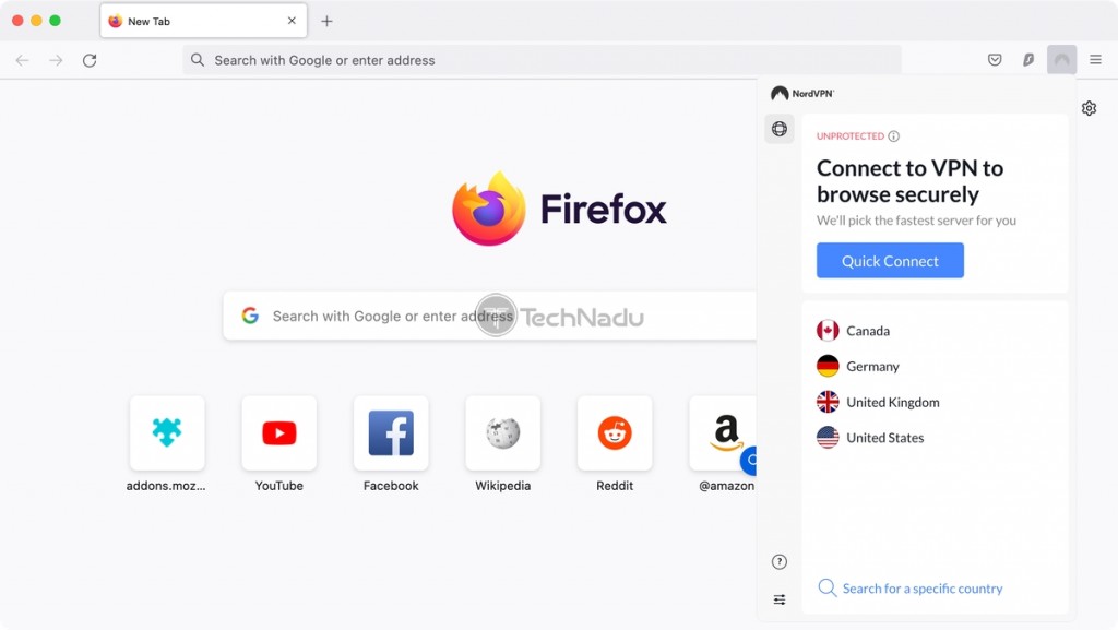 NordVPN Extension for Firefox Home Screen