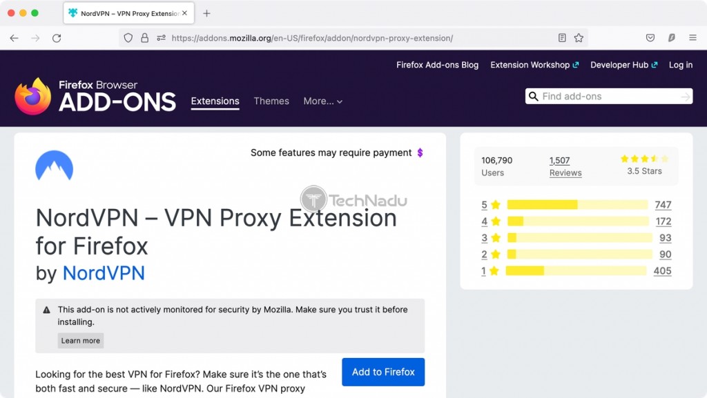 NordVPN Listing on Firefox Add-ons Store