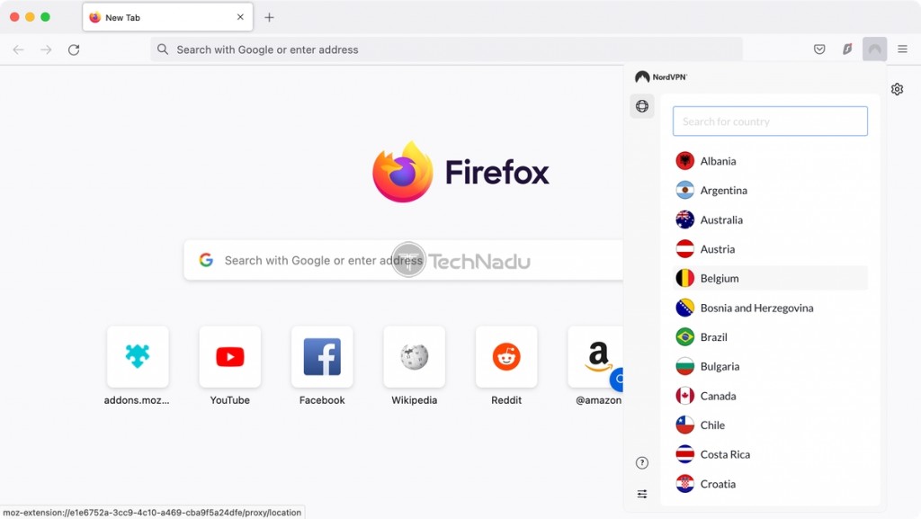 Picking VPN Location Manually NordVPN for Firefox