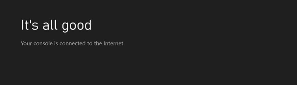 Xbox Console Connected to Internet Success Message