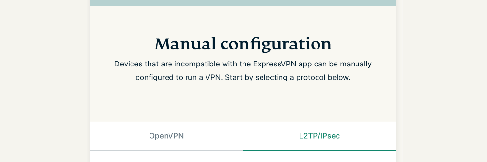 L2TP IPSec Configuration Window on ExpressVPN Website