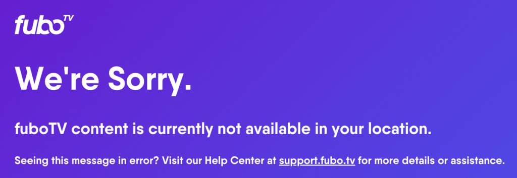 fuboTV Geo Block Error Message