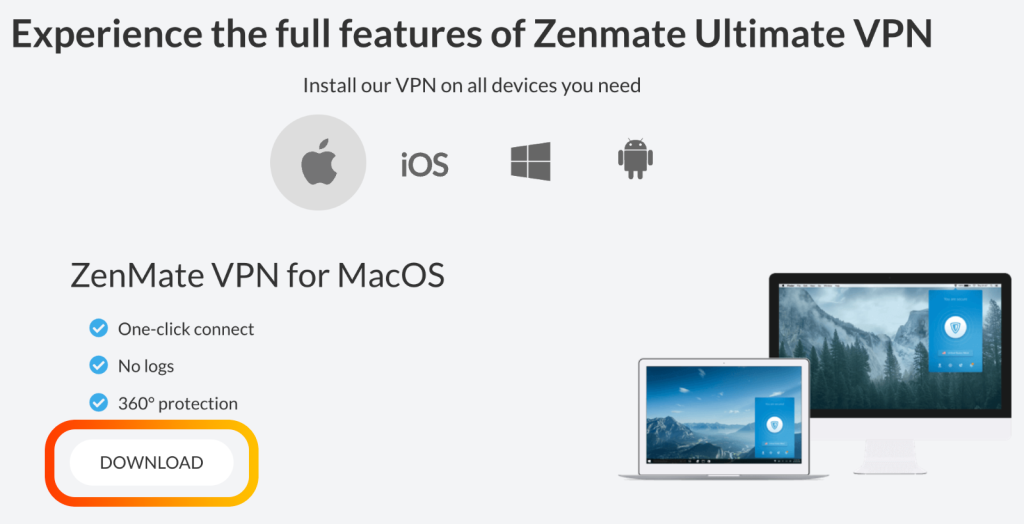 Button to Download ZenMate VPN Free Trial