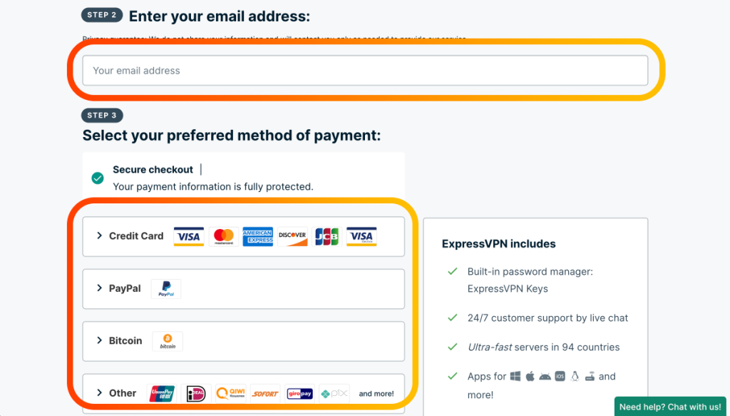 Inputting Payment Information on ExpressVPN Website