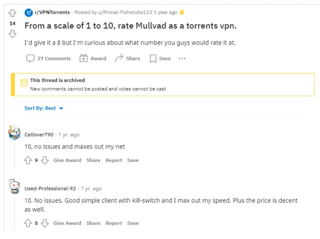 Reddit Comment About Torrenting on Mullvad