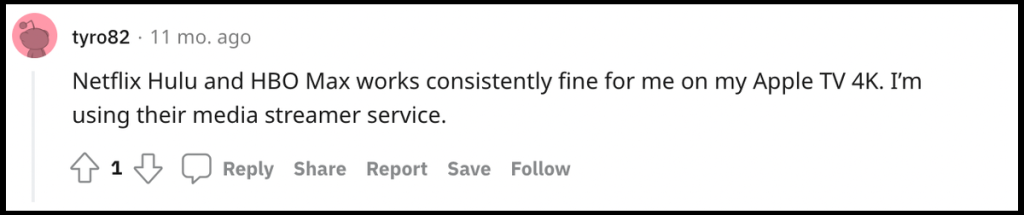 Reddit Comment on ExpressVPN's Media Streaming Capabilities