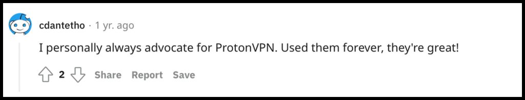 Reddit User Advocating for Proton VPN