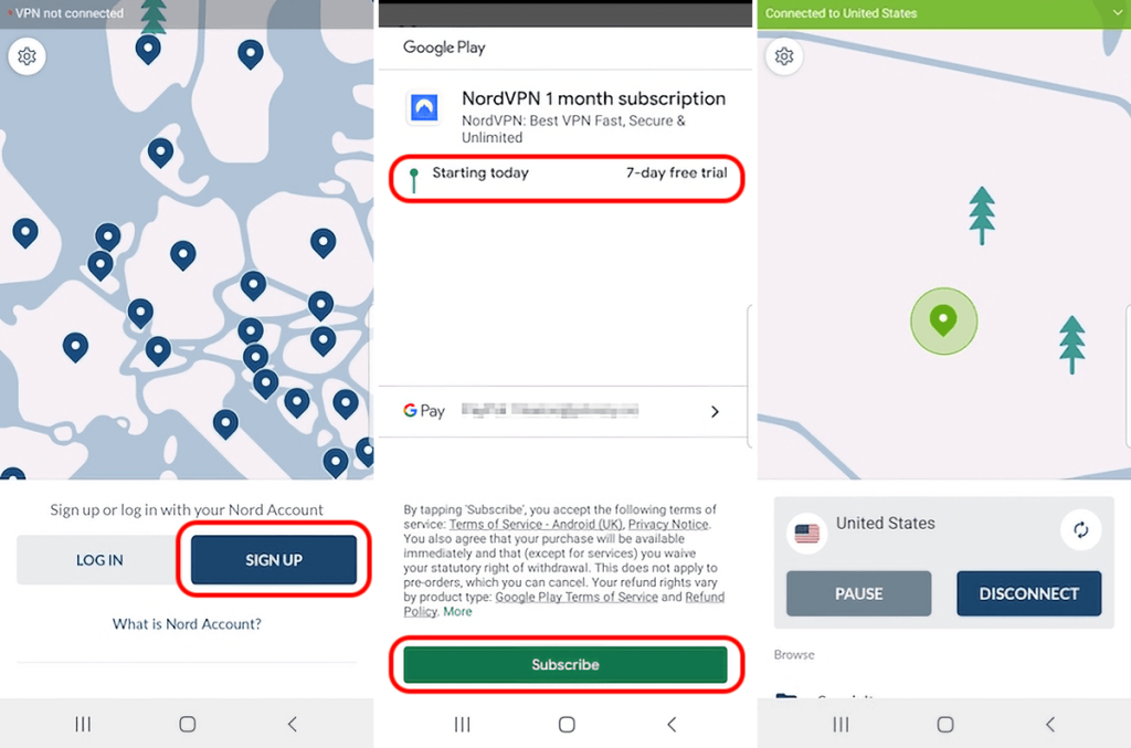 Steps to Get NordVPN Trial on Android.
