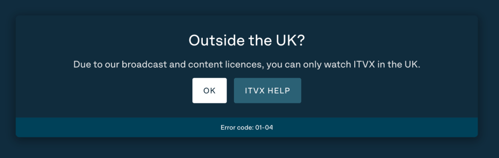 ITVX Geo-Block Error Message