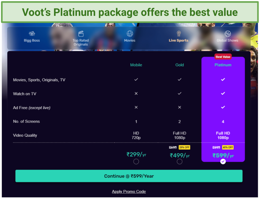 Voot Pricing in India