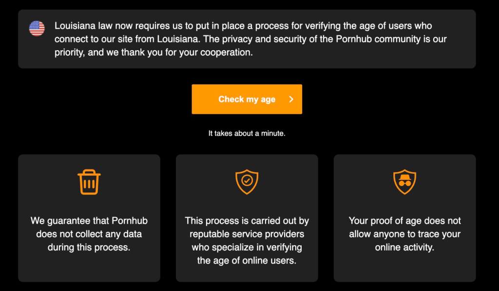 Age Check Verification on Pornhub in Louisiana