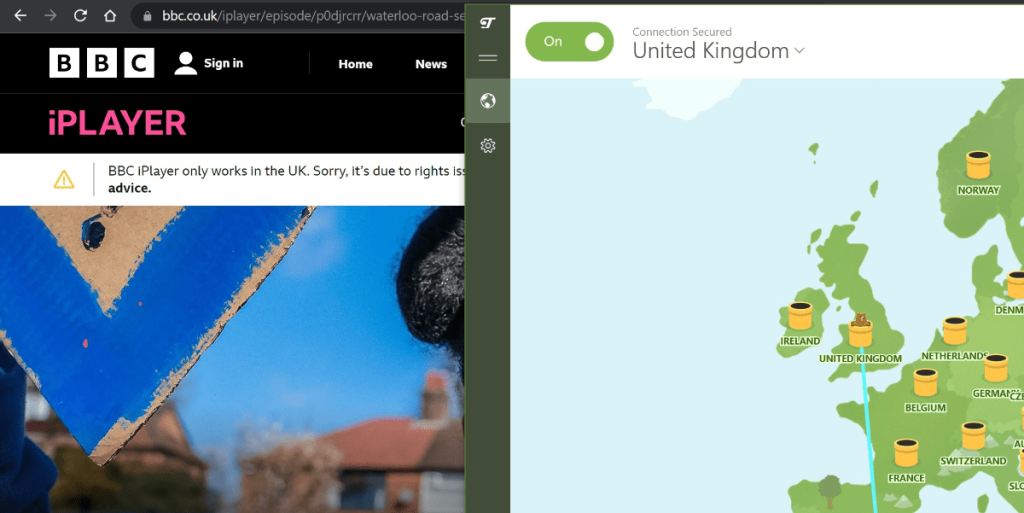 Streaming iPlayer dengan Tunnelbear Pesan Geo-Block