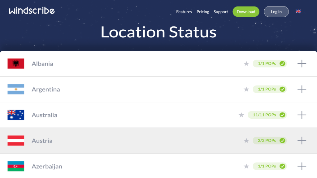 Windscribe Location Status