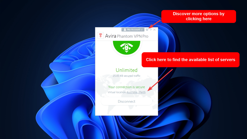 Avira Phantom VPN Pro homescreen