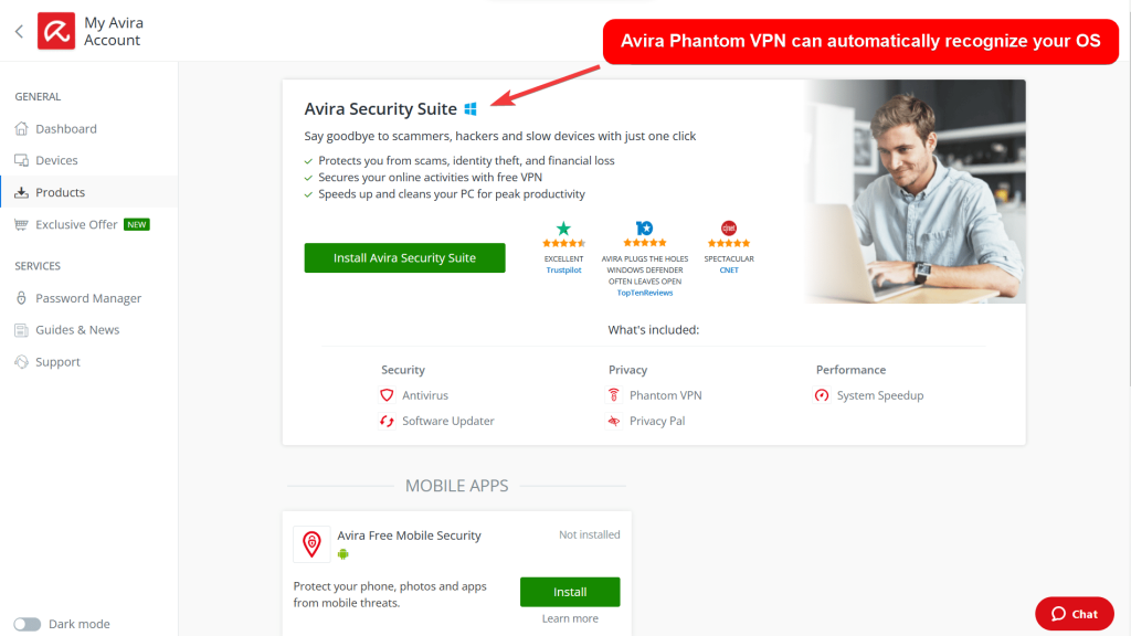 Downloading Avira Phantom VPN from its official website