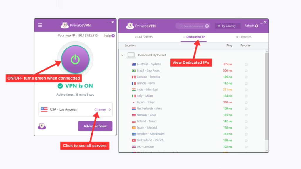 PrivateVPN Listing dedicated IPs