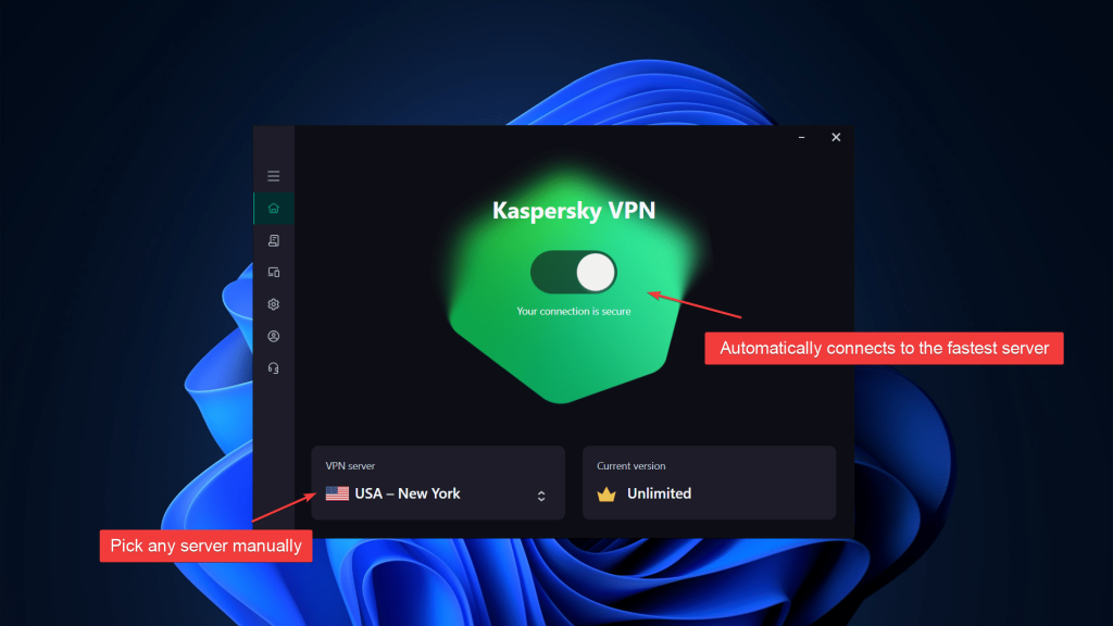 Kaspersky VPN server selection
